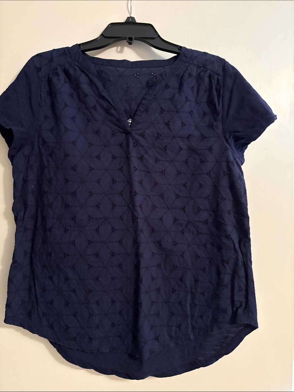 💙Navy Eyelet Short-Sleeve Blouse